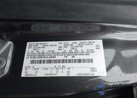 2019 Lincoln Mkc Reserve z USA, uszkodzony, nr VIN 5LMCJ3D91KUL44364